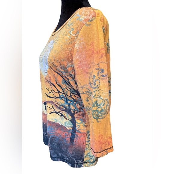 I.B.Diffusion Orange Halloween Fall Spooky Black Cat Witchy Novelty Festive Top - Picture 5 of 8